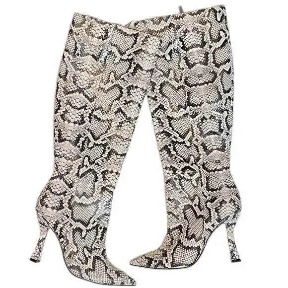 6 Gianni Bini Lennoxe Snake Print Leather Tall Boots White Women’s NWT - Picture 1 of 8